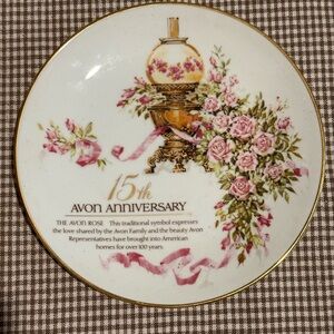Avon Commemorative 15 year anniversary Plate with Gold Trim